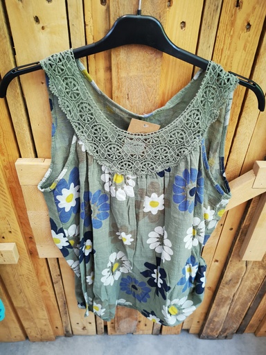 Top "Palma" fleuris kaki