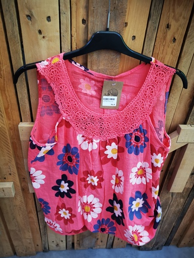 Top "Palma" fleuris corail