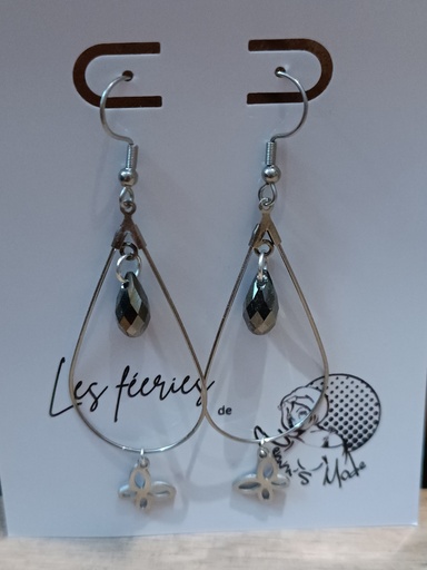 B.O. gouttes argentée Swarovski Silver Night & Papillon (Fééries)
