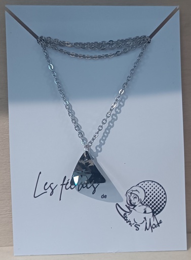 Collier argenté triangle pure Crystal Silver Night (Fééries)