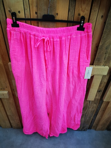 Pantalon large Adela en gaze de coton Fuchsia fluo