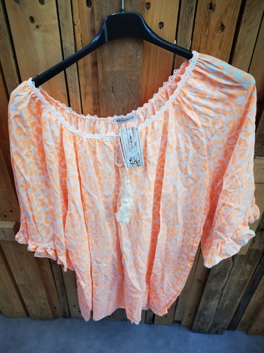 Blouse Léa col brodé Orange fluo