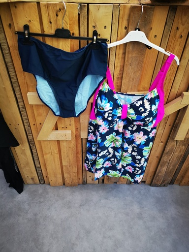 Maillot 2pièces Tankini bleu/fuchsia fond marine