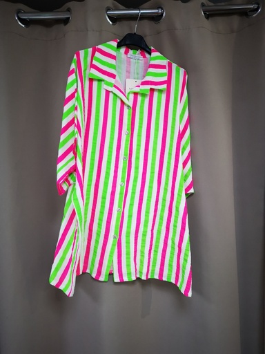 Chemise fluo lignée vert/fuchsia
