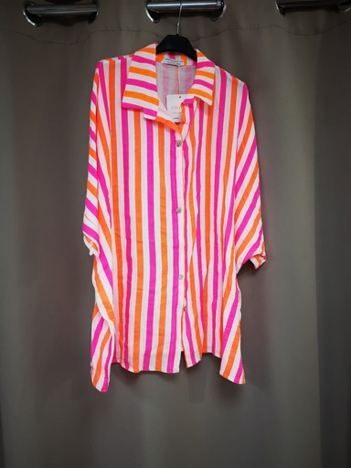 Chemise fluo lignée orange/rose