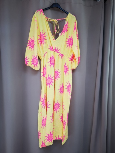 Robe longue soleil jaune/rose
