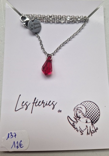 Collier argenté goute swarovski siam (Fééries)