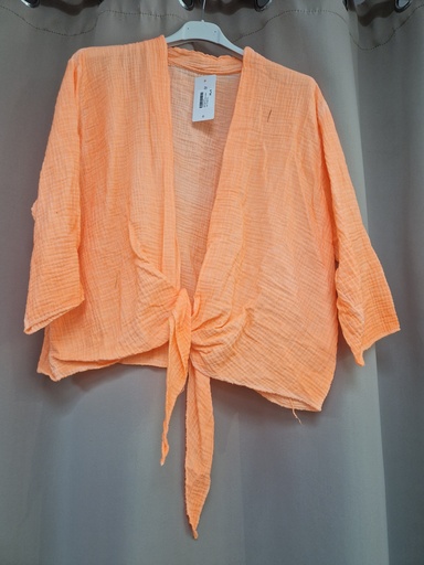 Gilet gaze de coton noeud "boa" orange fluo