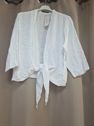 Gilet gaze de coton noeud "boa"blanc