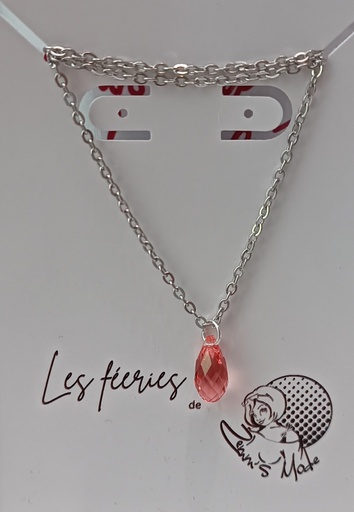 Collier argenté goute peach Swarovski (Fééries)