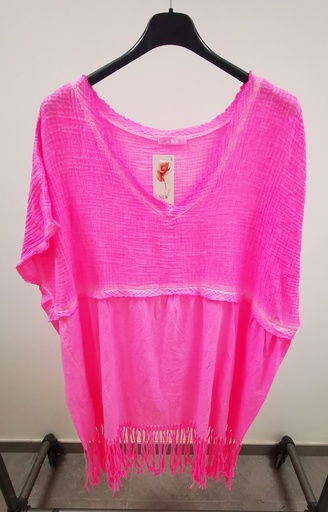 Blouse "cowboy-franges"elya rose fluo