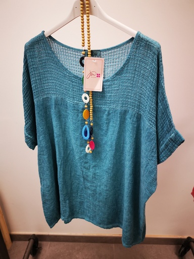 blouse Ondine turquoise +collier 