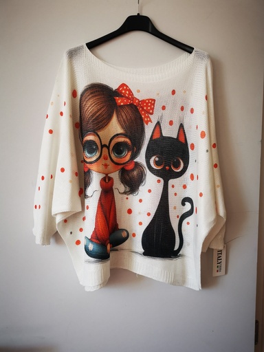 Pull maille chat-fille lunette