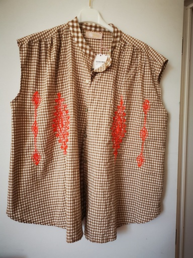 Chemise vichy dessin fluo beige