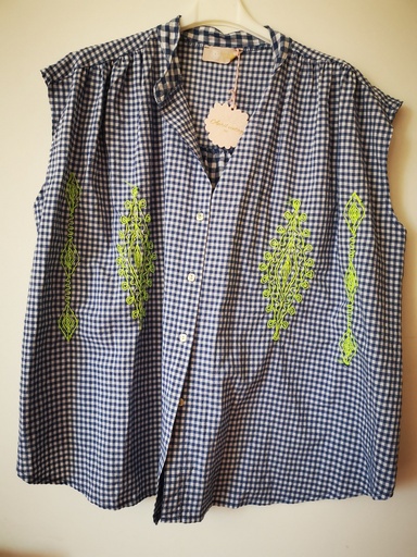 Chemise vichy dessin fluo bleu marine
