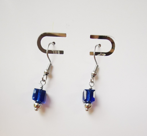B.O. américaine argentée Swarovski carré Bleu Roi (Fééries)