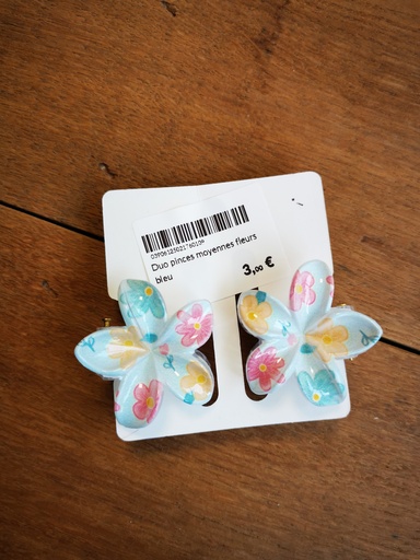 Duo pinces moyennes fleurs bleu