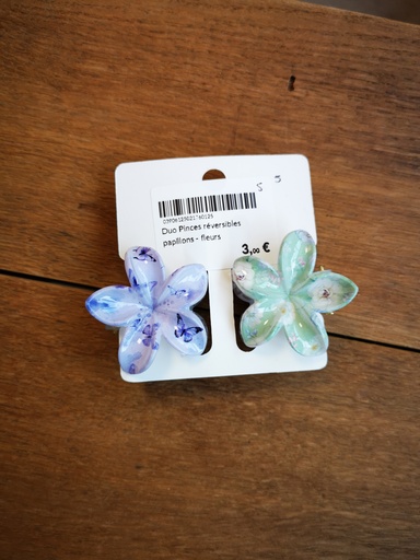 Duo Pinces réversibles papillons - fleurs