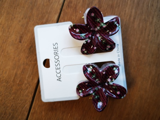 Duo Pinces réversibles fleurs - bordeaux 