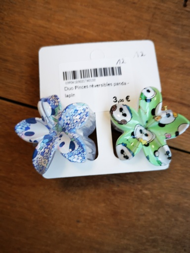Duo Pinces réversibles panda - lapin