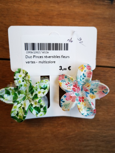 Duo Pinces réversibles fleurs vertes - multicolore