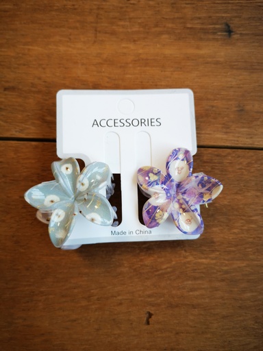 Duo Pinces réversibles fleurs mauves/gris - pissenlit
