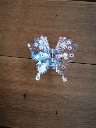 Grande pince "papillons" transparente rose