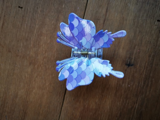 Grande pince "papillons" sirène bleu/mauve foncé