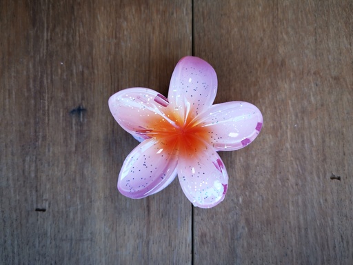 Grande pince "fleur de tiaré" pailletées et argentées mauve