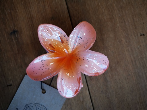 Grande pince "fleur de tiaré" pailletées et argentées rose