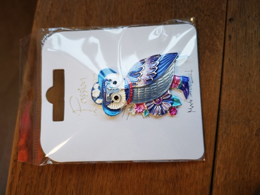 Broche aimantée chouette bleu