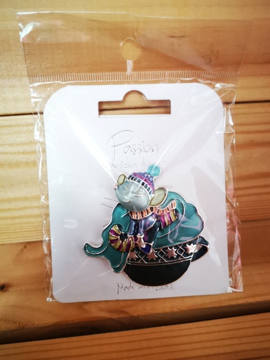 Broche aimantée Souris sucre d'orge turquoise
