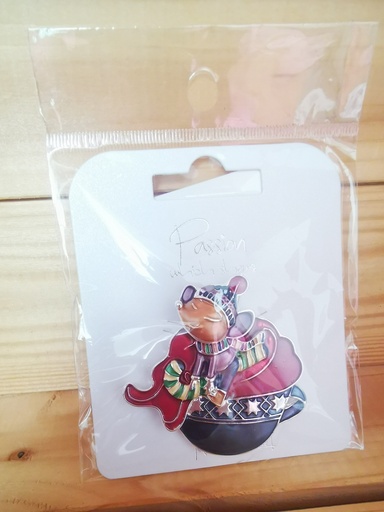 Broche aimantée Souris sucre d'orge rouge