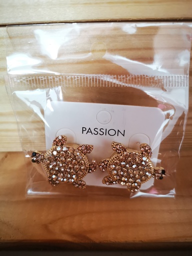 Décoration pour boutons dorée Tortue strass