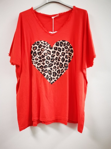 T-shirt coeur léopard orange