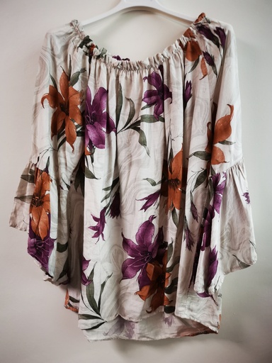 Blouse fleur de lys mauve/brun