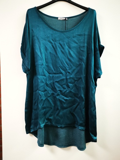 T-shirt satiné bi matière "Ivanie" Bleu Pétrole
