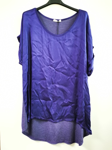 T-shirt satiné bi matière "Ivanie" Bleu Roi