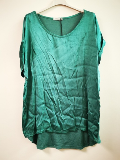 T-shirt satiné bi matière "Ivanie" Turquoise