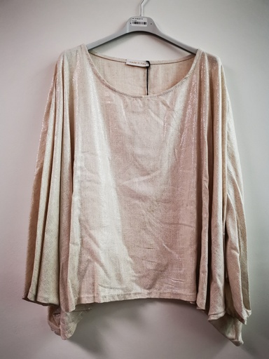 Blouse poncho Beige pailletée en lin