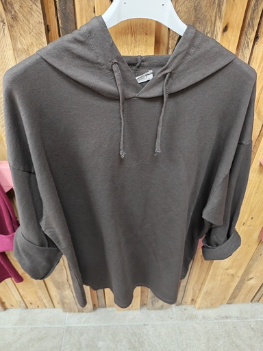 Pull capuche uni sweat léger " Liloo" chocolat