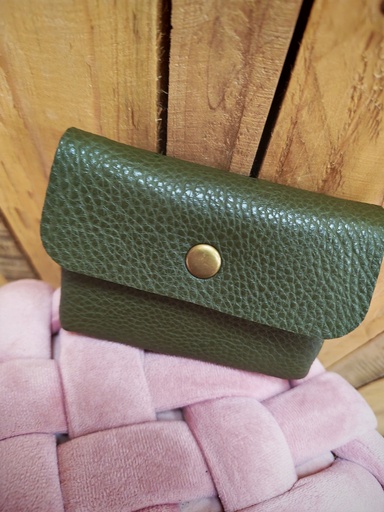 Pochette "Noisetier" 100% cuir Kaki 