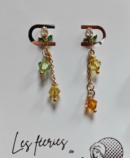 B.O. fleurs vertes 4perles pure crystal (Fééries)