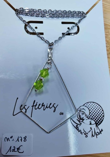 Collier losange argenté Toupies PureCrystal Citrus Green