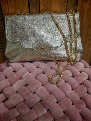Pochette rabat cuir irisé "Mirage" doré