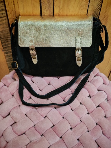 Sac cartable cuir "Elisabeth" noir/doré