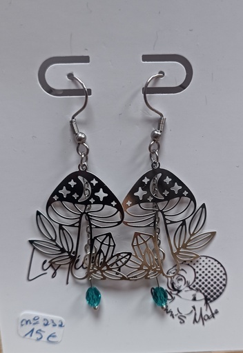 B.O. champignon argenté olivette pure crystal turquoise (Fééries)