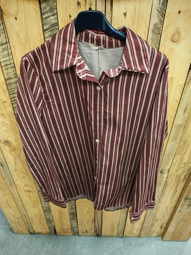 Chemise velours côtelé "Jessie" ligné bordeaux/beige