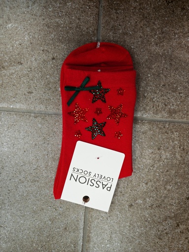 Chaussettes étoiles strass fond rouge