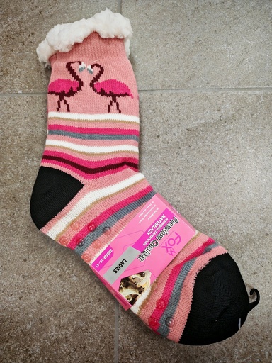 Chaussettes molletonnées"flamant rose"vieux rose